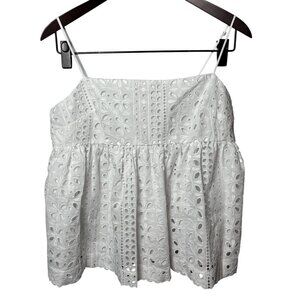 J. Crew Womens SZ M White Eyelet Sleeveless Peplum Top Boho beachy Cottagecore